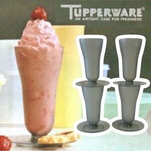 Vintage Tupperware Smokey Gray Parfait Dessert Ice Cream Soda Cups with Stands
